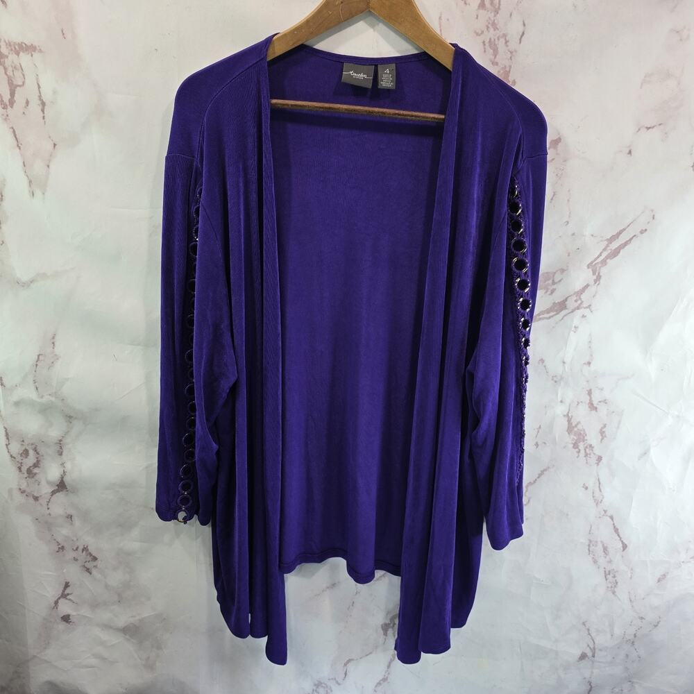 Chicos Cardigan Womens 4 XXL 2X Purple Ruana Open Topper Shrug Travelers Liquid